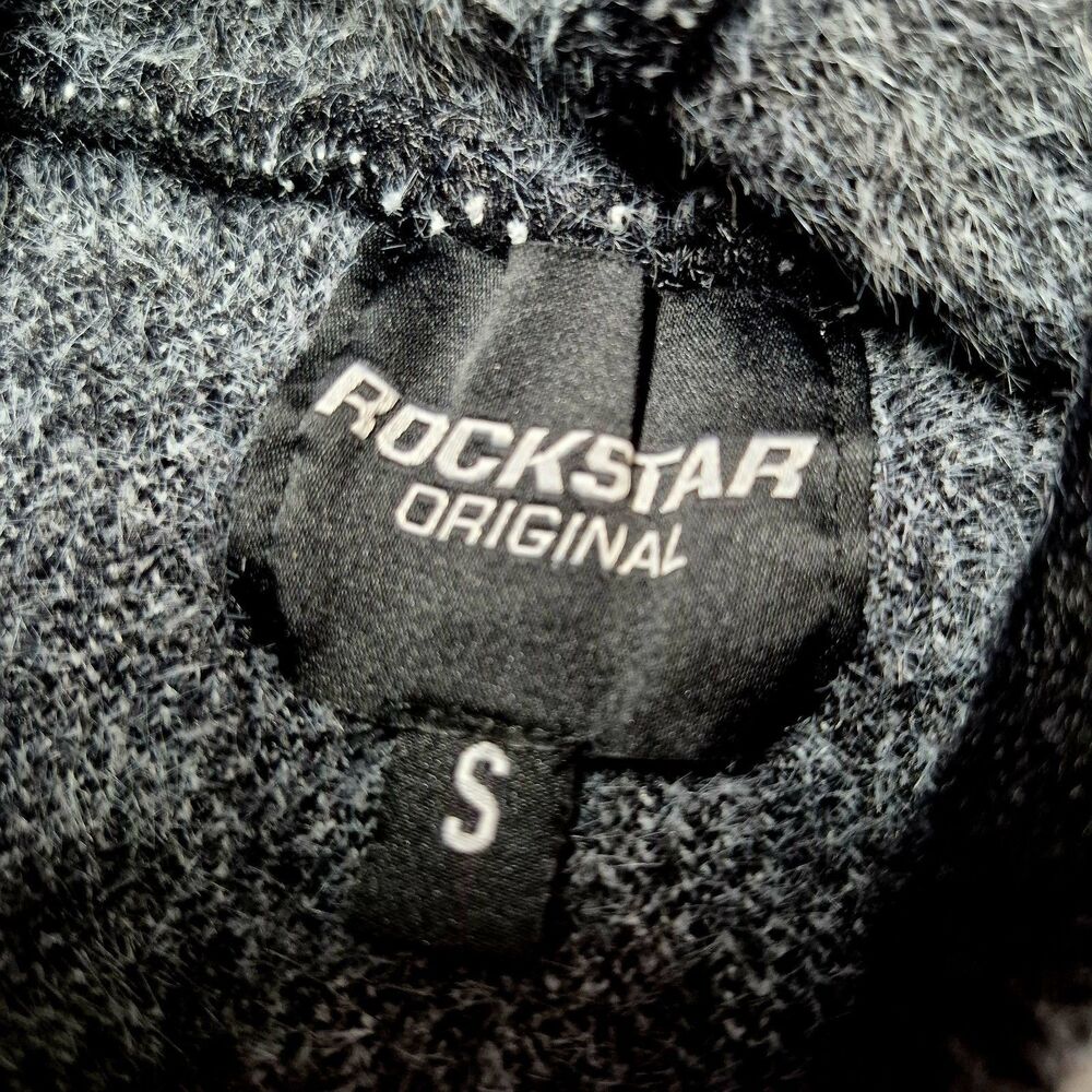 Rockstar Original Knit Hoodie Small Black Fuzzy Mohair Style Streetwear Dist La View 3